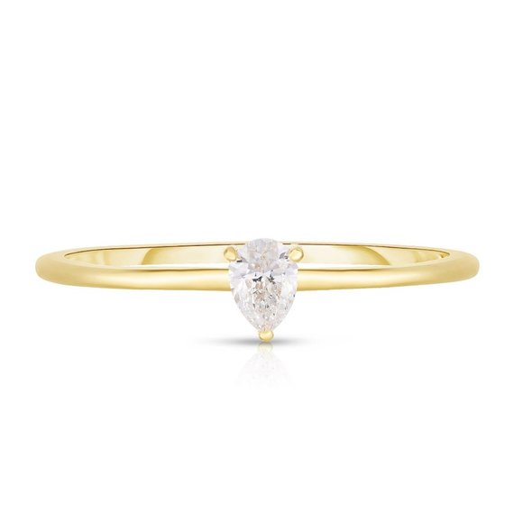 Single Pear Diamond Ring In 14k Gold - Picture 5 of 7